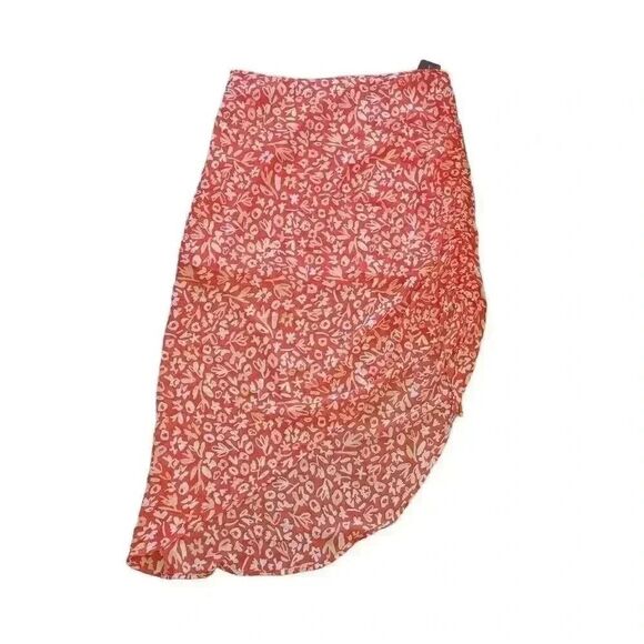 IML Women's Red & White Poly Floral Left Side Drawstring Slit Flowy Skirt NEW - Picture 2 of 11